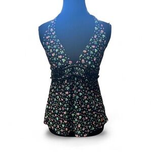 Y2K Ditsy Floral Tankini Top Liz Claiborne Halter Cottagecore Soft Girl coquette
